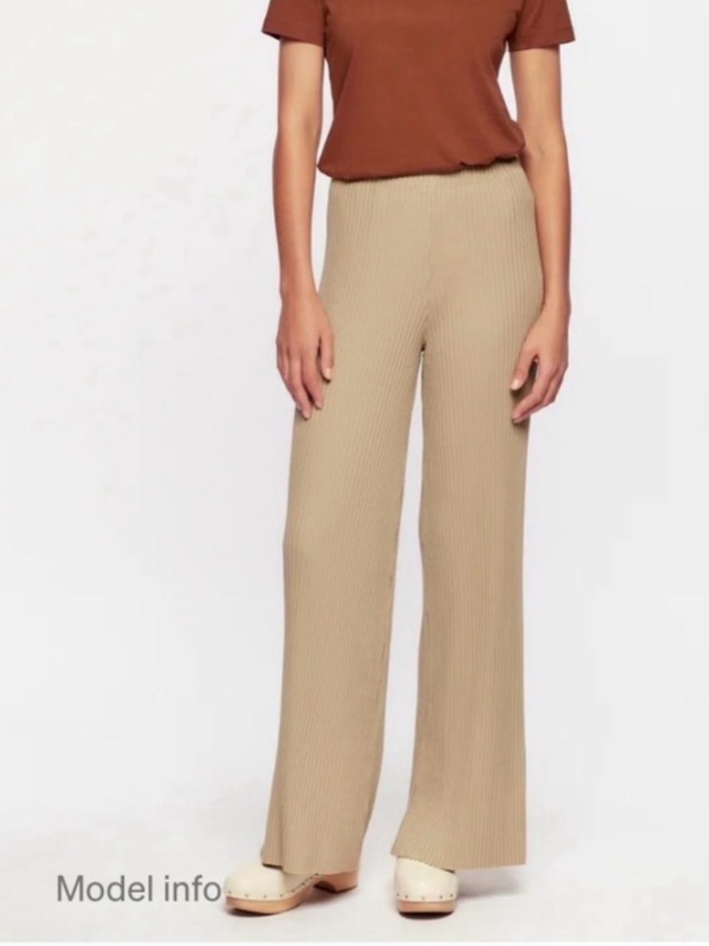 KOTN sz S Nile Rib Pant High Waist Flare in Dune Stretch Ribbed
